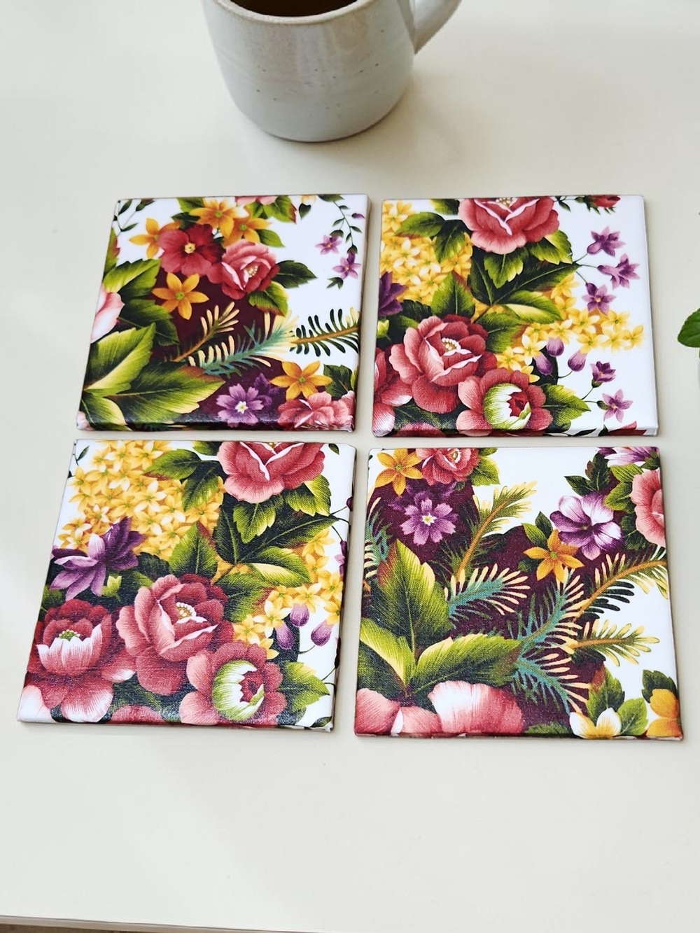 Hand Crafted Floral Ceramic Coasters - Picture 2 of 2